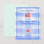 Waterverf Blauw Check USA Vlag SAVE THE DATE (Voorkant / Achterkant)