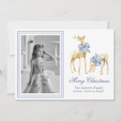 Waterverf Blauw Chinoiserie Rendieren Foto Feestdagenkaart (Voorkant)