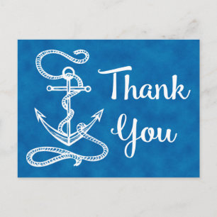 Waterverf blauw Dank u Nautical Ship Anchor Briefkaart