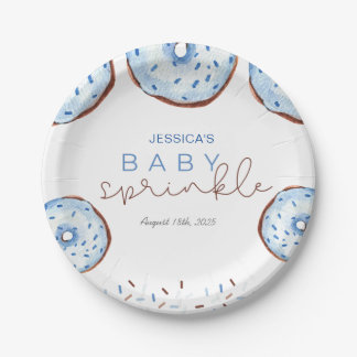 Waterverf blauw Donuts Baby Sprinkle Shower Papieren Bordje