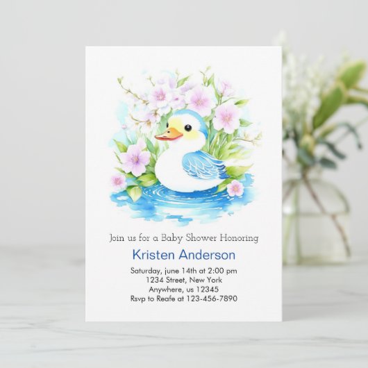 Waterverf Blauw Duckling Boy Baby shower Kaart (Staand voorkant)