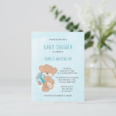 Waterverf Blauw Eenvoudig Teddybeer Baby shower Briefkaart (Staand voorkant)