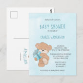 Waterverf Blauw Eenvoudig Teddybeer Baby shower Briefkaart (Voorkant / Achterkant)