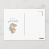 Waterverf Blauw Eenvoudig Teddybeer Baby shower Briefkaart (Achterkant)