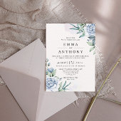 Waterverf Blauw Elegant Bloem Bruiloft Uitnodiging