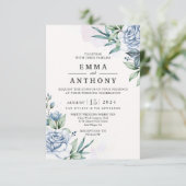 Waterverf Blauw Elegant Bloem Bruiloft Uitnodiging (Staand voorkant)
