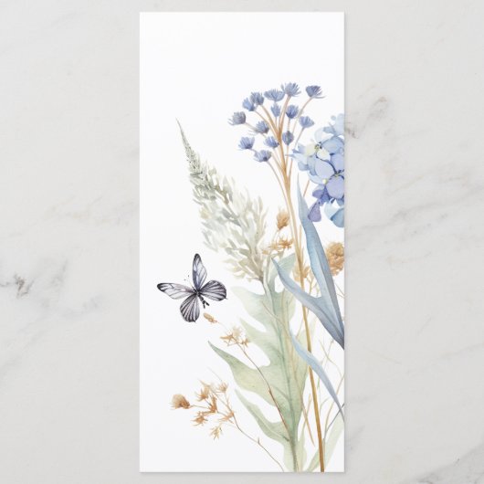 Waterverf Blauw Elegant Bloemen Bruiloft Menu (Achterkant)