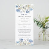 Waterverf Blauw Elegant Bloemen Bruiloft Menu (Staand voorkant)