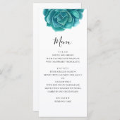 Waterverf blauw en blauwgroen succulent. Huwelijks Menu (Voorkant / Achterkant)