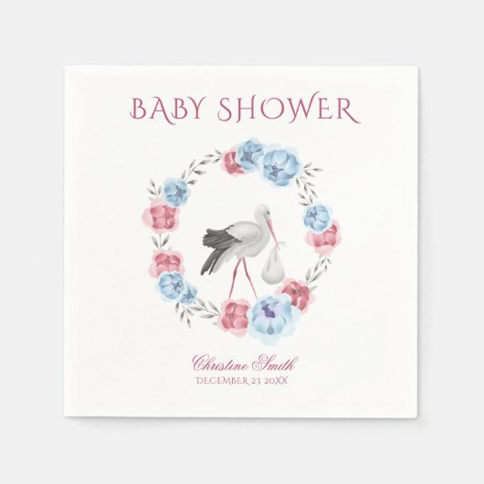 Waterverf Blauw en Blush Roze Floral Winter Wreate Servet (Voorkant)