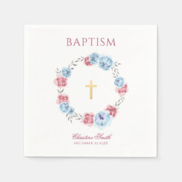 Waterverf Blauw en Blush Roze Floral Wreate Servet