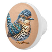Waterverf Blauw en Bruin Gespikkelde Vogel op Brui Keramische Knop (Rechts)