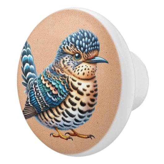 Waterverf Blauw en Bruin Gespikkelde Vogel op Brui Keramische Knop (Rechts)