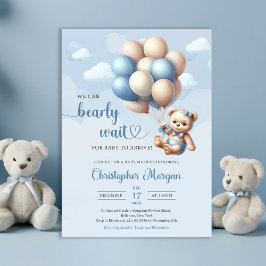 Waterverf blauw en bruin teddybeer met ballonnen kaart