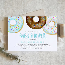 Waterverf Blauw en chocolade Donuts Baby shower Kaart