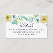 Waterverf blauw en geel bloemen bruiloft details