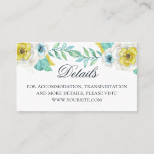 Waterverf blauw en geel bloemen bruiloft details informatiekaartje