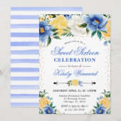 Waterverf Blauw en Geel Bloemen Zoet 16 Kaart (Voorkant / Achterkant)