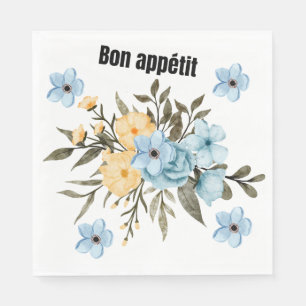 Waterverf Blauw en Geel Bloemig Bon Appétit Pape Servet