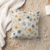 Waterverf Blauw en Geel Bloemmotief Kussen (Deken)