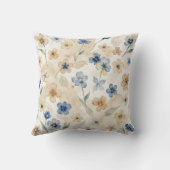 Waterverf Blauw en Geel Bloemmotief Kussen (Achterkant)
