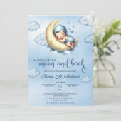 Waterverf blauw en geel maan en terug jongen kaart (Staand voorkant)