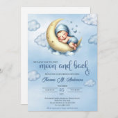 Waterverf blauw en geel maan en terug jongen kaart (Voorkant / Achterkant)