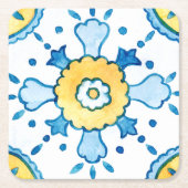 Waterverf blauw en geel Marokkaanse Tegel Kartonnen Onderzetters (Voorkant)