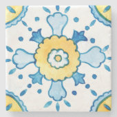 Waterverf blauw en geel Marokkaanse Tegel Stenen Onderzetter