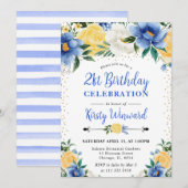Waterverf Blauw en Gele Bloemen 21e verjaardag Kaart (Voorkant / Achterkant)