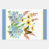  Waterverf Blauw en Gele Bloemen Inpakpapier Vel (Voorkant)