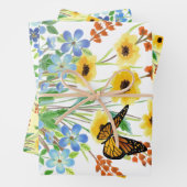  Waterverf Blauw en Gele Bloemen Inpakpapier Vel (In situ)