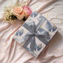 Waterverf Blauw en Gold Single Leaves Cadeaupapier