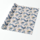 Waterverf Blauw en Gold Single Leaves Cadeaupapier (Uitgerold)