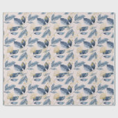 Waterverf Blauw en Gold Single Leaves Cadeaupapier (Vlak)