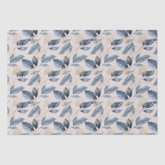 Waterverf Blauw en Gold Single Leaves Tissuepapier (Voorkant)