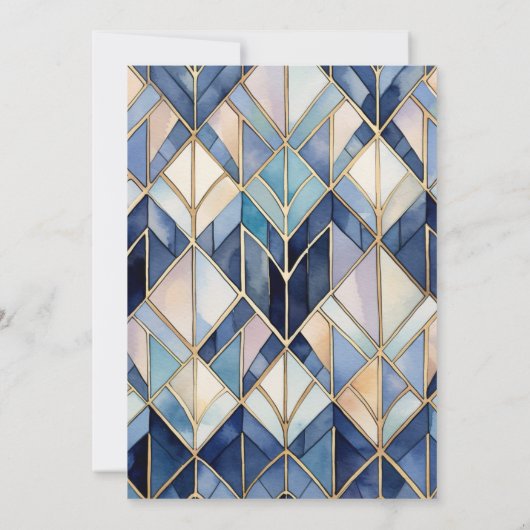 Waterverf Blauw en Goud Art Deco Bridal Kaart (Achterkant)