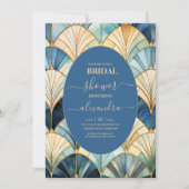 Waterverf Blauw en Goud Art Deco Bridal Kaart (Voorkant)