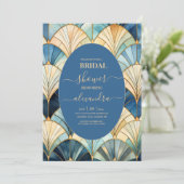 Waterverf Blauw en Goud Art Deco Bridal Kaart (Staand voorkant)