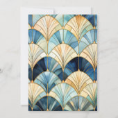 Waterverf Blauw en Goud Art Deco Bridal Kaart (Achterkant)