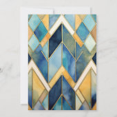 Waterverf Blauw en Goud Art Deco Bruiloft Kaart (Achterkant)