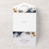 Waterverf Blauw en Goud Bloemen Huwelijk All In One Uitnodiging (Buitenkant)