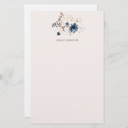 Waterverf blauw en goud briefpapier (Voorkant / Achterkant)