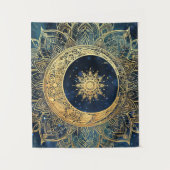 Waterverf Blauw en Goud Mandala Sun Nebula Galaxy Wandkleed (Voorkant)