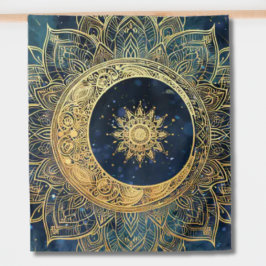 Waterverf Blauw en Goud Mandala Sun Nebula Galaxy Wandkleed