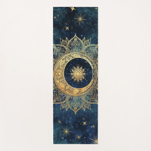 Waterverf Blauw en Goud Mandala Sun Nebula Galaxy Yogamat (Voorkant)
