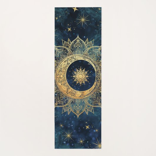 Waterverf Blauw en Goud Mandala Sun Nebula Galaxy Yogamat (Achterkant)