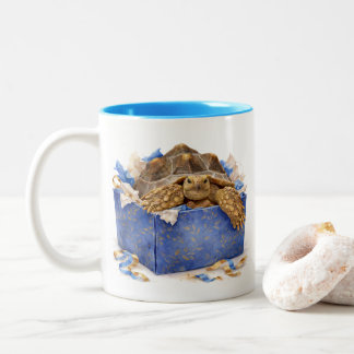 Waterverf Blauw en Goud Verjaardagscadeau Schildpa Tweekleurige Koffiemok