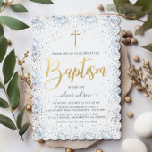 Waterverf blauw en gouden jongen doop kaart