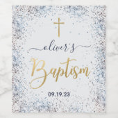 Waterverf Blauw en Gouden Jongen Doop Wijnlabel Wijn Etiket (Enkel label)